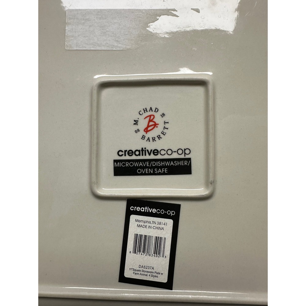 White Charolais Cow Creative Co Op 11" Square Stoneware Plate Farm Animal Design - Picture 7 of 7